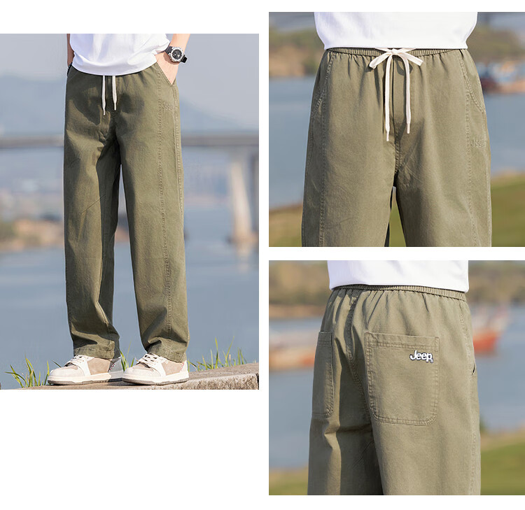 JEEP [Pure Cotton Lightweight] Straight-Leg Casual Pants for Men, 2026 Summer New Style Cargo Wide-Leg Trousers, Men's Long Pants 2