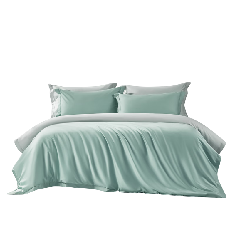 FUANNA Cotton Bedding Set of Four Pieces, 60s Long-Staple Cotton Sateen Bedding, Single/double Solid Color Bedsheet And Duvet Cover, for 1.8m Bed, Light Blue