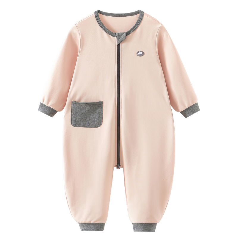 SHANBAOMAY Early Autumn Children's One-Piece Pajamas, Cotton Zipper, Boys And Girls Baby Sleeping Bag, Home Wear, Sweat-Wicking, Cinnamon Pink, Size 140