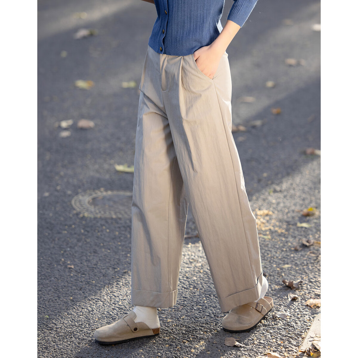 Dme [Commuter Lazy Pants] Spring Simple Style Cloud Cotton Roll-Edge Long Pants Comfortable Straight-Leg Slimming Women's Casual Pants