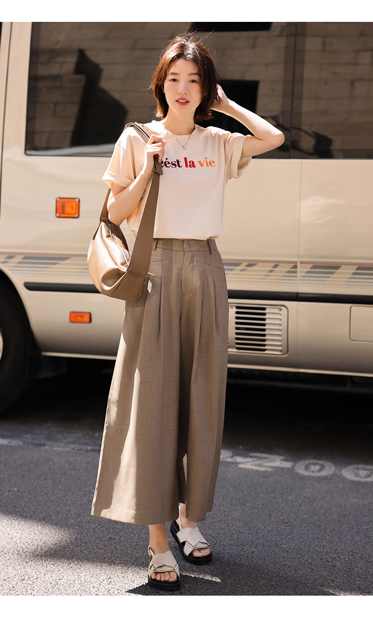 Dme [Pleated Skirt Pants], Summer Casual, Hidden Button, Flat Waist, Pleated Decorative Skirt Pants for Wome 10