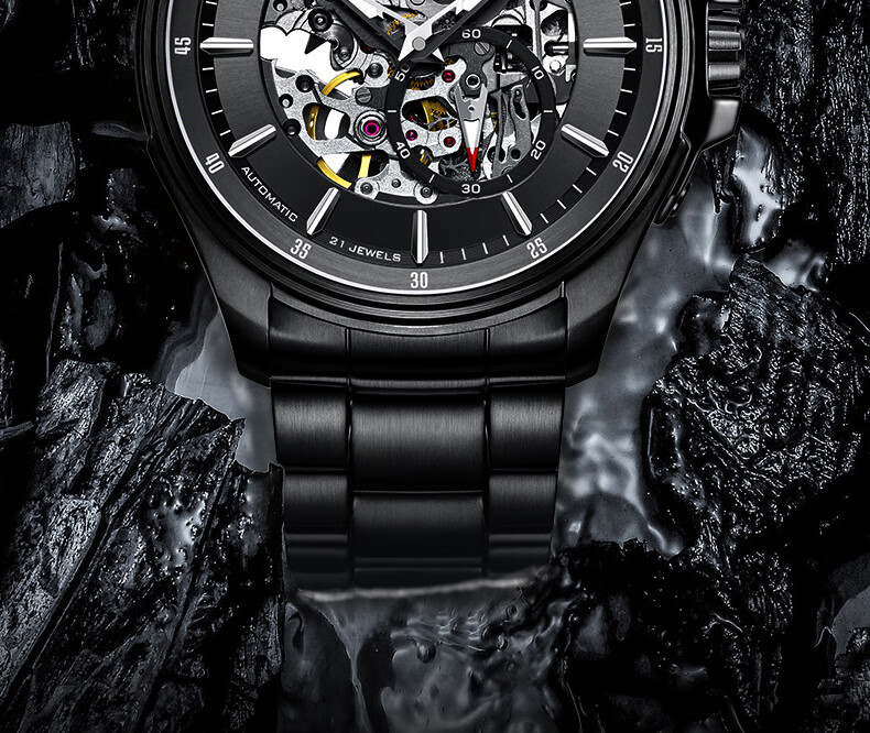 EBOHR Explorer Watch for Men, Glossy Black Skeleton Mechanical Watch, Birthday Gift for Men, Holiday Present, Model 51280215, Gift for Boyfriend 2