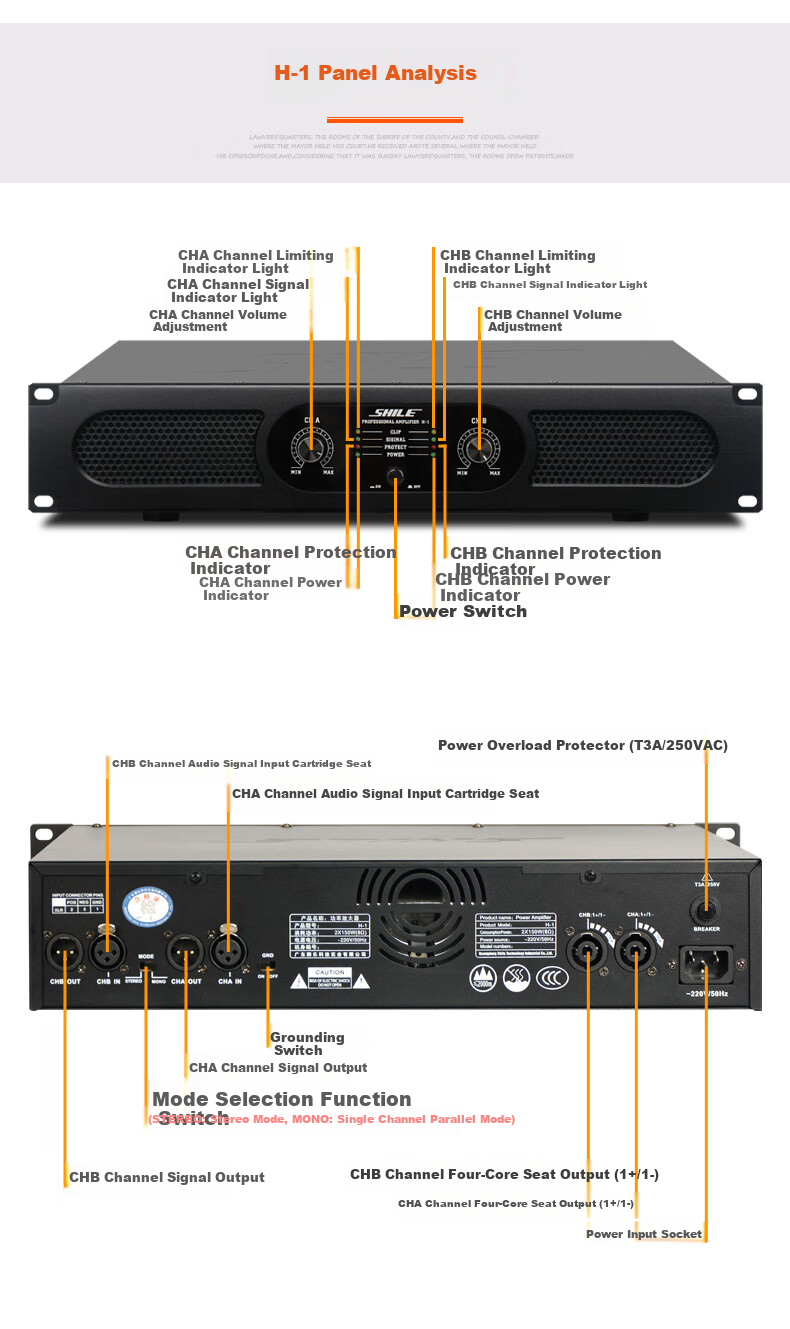 SHILE Pure Amplifier for Conference Rooms And Lecture Halls, Stage Events, KTV Karaoke Amplifier, Two-Channel 150W High-Power Amplifier H-1 5