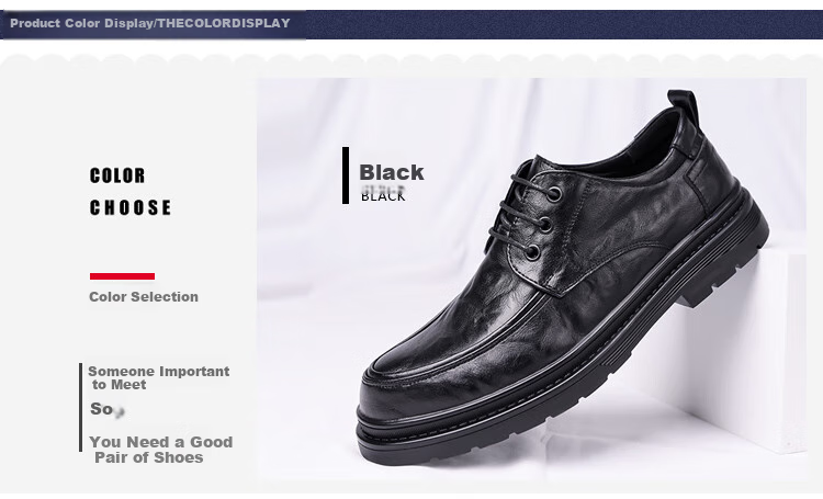 Poitulas Men's Leather Shoes, British-Style Hand-Scraped Texture, Business Casual Shoes, Low-Top Thick-Soled Formal Shoes, Wedding Shoes, 9929 Black, Size 40 4