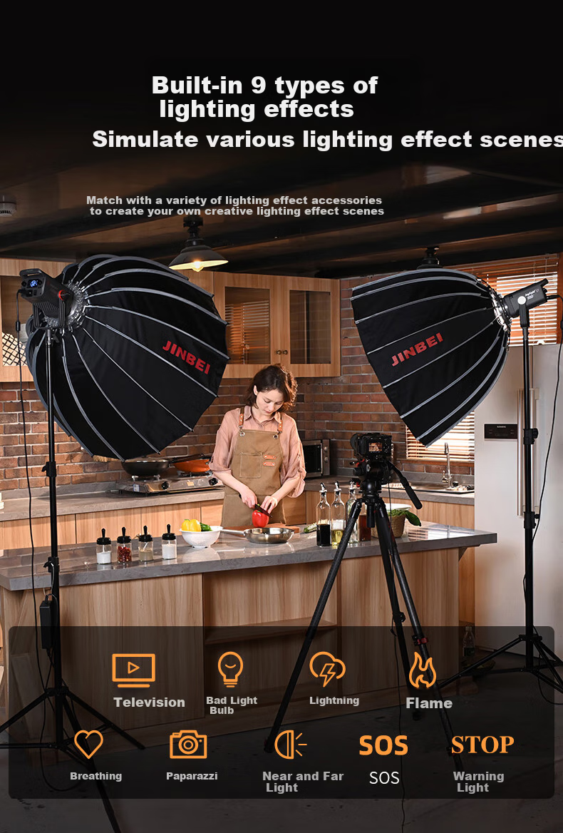 JINBEI JL160 Photography Live Streaming Fill Light Kit, 160W Mainstreamer-Specific Clothing, Beauty Jewelry, Green Screen Studio, Deep Throw Constant Light LED Video Soft Light Hair Light 12