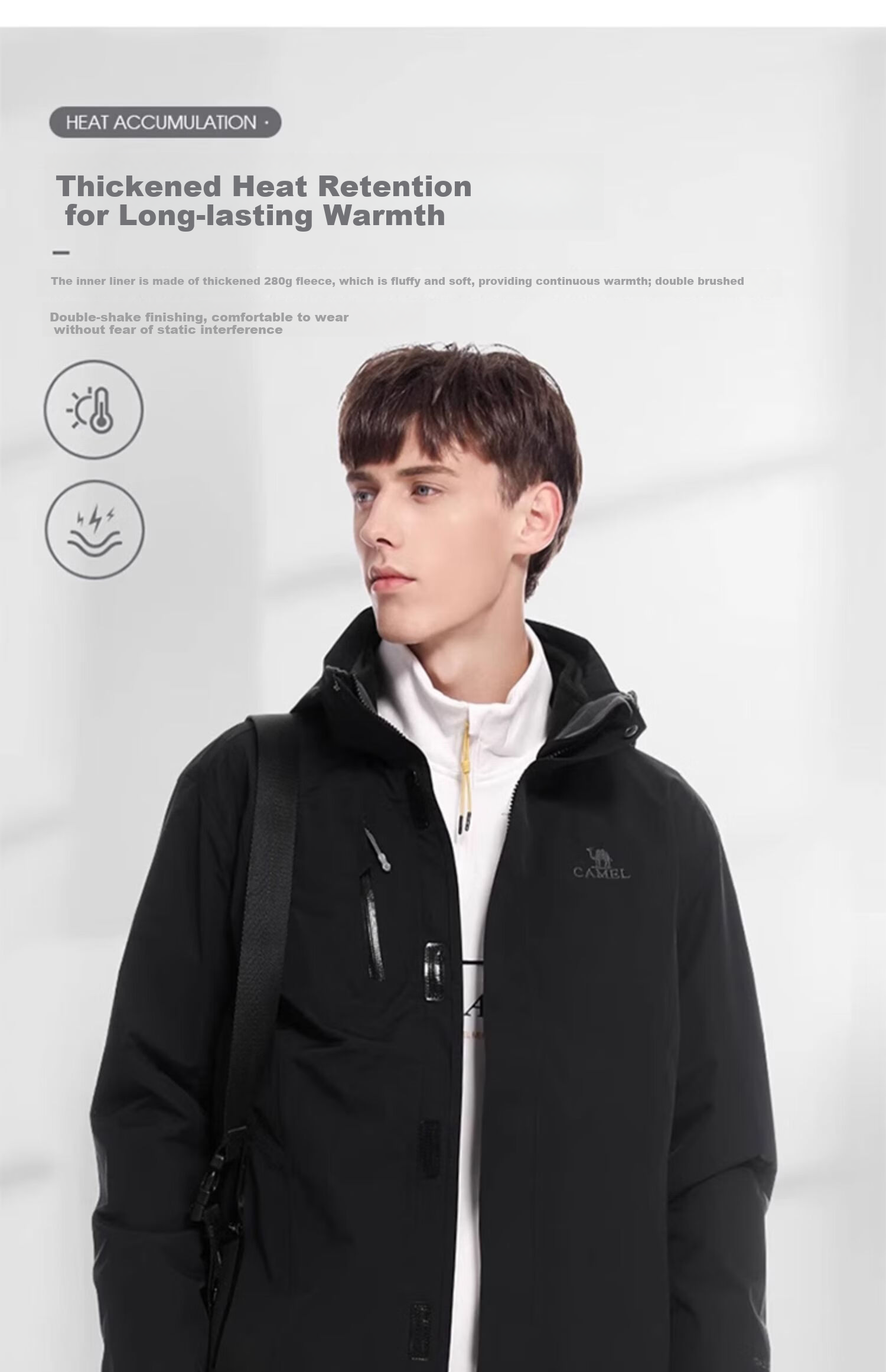CAMEL Outdoor Jacket, Three-In Fleece-Lined Thickened Waterproof Couple's Coat, Mountaineering Clothing, A9W114120-1 3