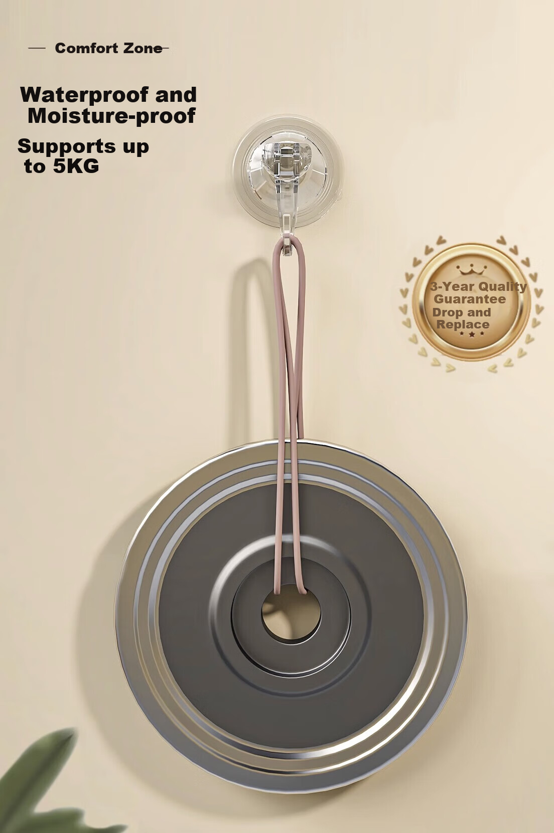 Tingjianshiguang Suction Cup Hooks, No Drilling Required, Strong Vacuum Power, for Bathroom Kitchen Toilet, Removable Adhesive Hooks, 2 Pieces 3