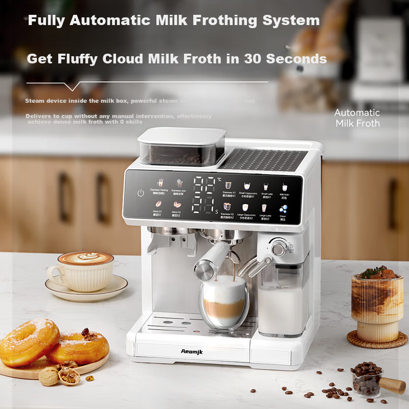 AEOMJK艾摩客【国家补贴】双泵双锅炉咖啡机 研磨一体一键出奶咖半全自动 意式家用一键花式打奶泡CM5710