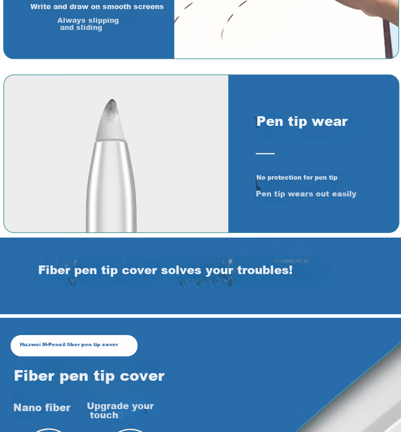 ESCASE [4-Pack] Compatible with Huawei M-Pencil Tip Protectors, Highly Sensitive Fiber Wear-Resistant Pen Tips, Ultra-Thin Silicone Covers for 1st/2nd/3rd Generation, Transparent + White 2