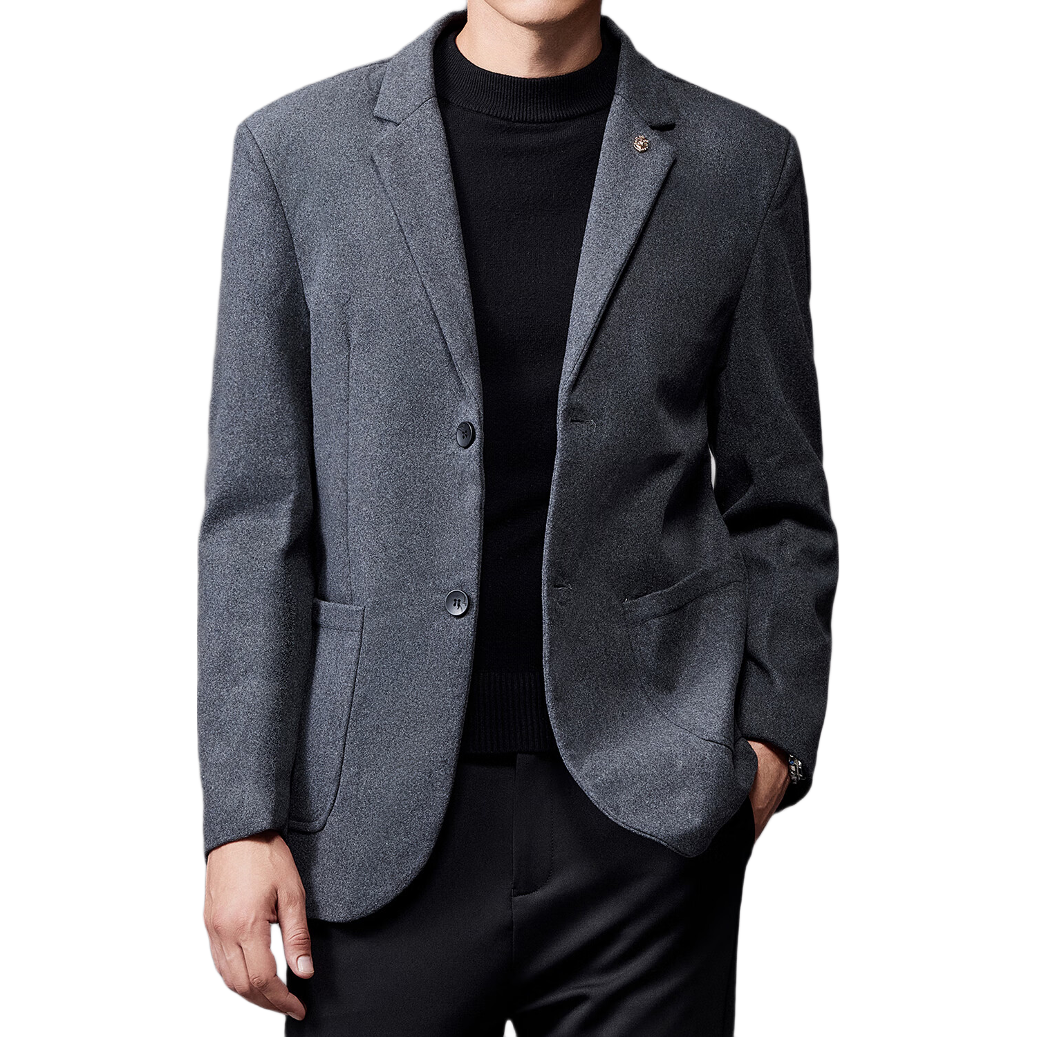 ROMON Wool Suit Jacket for Men, Autumn And Winter Business Casual Single Suit Coat, Warm Outerwear for Men, XF79 Gray 4XL