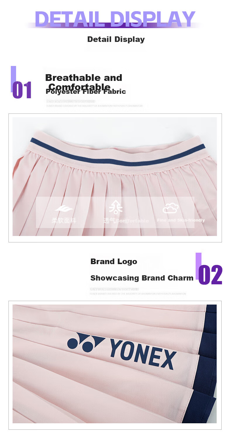 YONEX Badminton Dress for Women, Tennis Sports Skirt for Training And Competition, 220145TCR, White, Size O 3