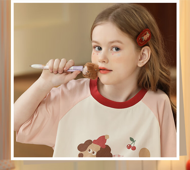 Yunxiangyi Children's Pajamas, Spring And Summer Breathable Modal Cherry Blue Plaid Dog Girl's Sleepwear, Wearable Outside, Loungewear, Size 16 10