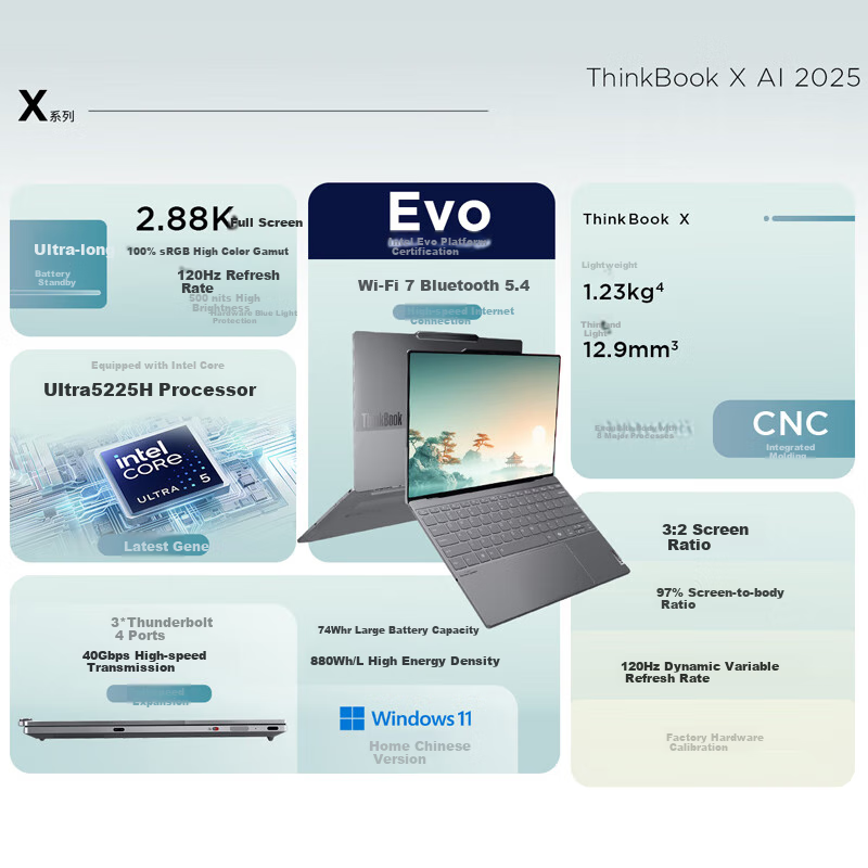 ThinkPad [Subsidy 15%], Lenovo Laptop ThinkBook X, Core Ultra5, 13.5-Inch, 32GB RAM, 1TB Storage, 2.8K AI High Refresh Rate Screen, for Office Use