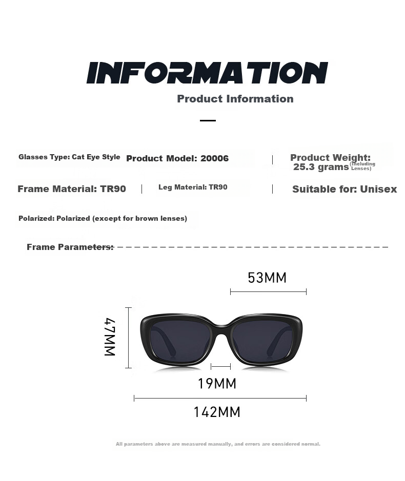 Chaersitaoxin Small Square Sunglasses Frame, UV Protection, Unisex CJ20006, Black Frame/gray Lenses C13 6