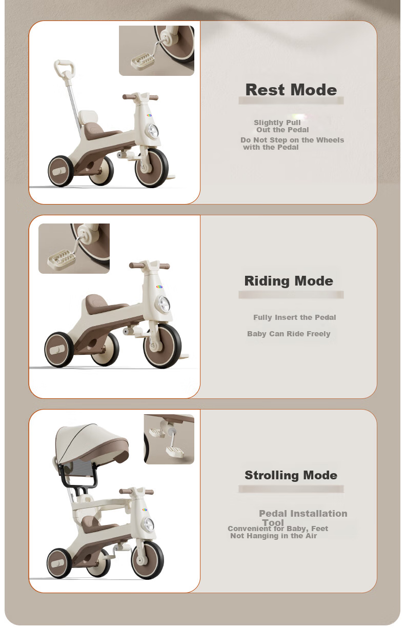 ANGI BABY Kids Tricycle Baby Pedal Bike Multifunctional Lightweight Foldable Stroller 7