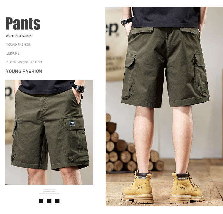 JEEP Men's Cargo Shorts, Five-Point Casual Style, Summer 2026 Thin Version, Loose Straight-Leg High-Quality Breathable Mid-Length Pants for Me 3