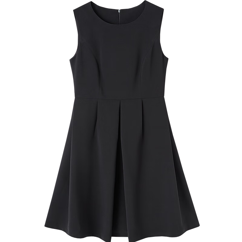 Dme [Urban Design Style] Summer Textured Linen Round Neck Waist-Cinching A-Line Pleated Women's Dress