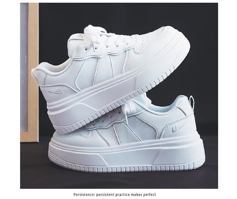Warrior Women's Shoes, White Sneakers, Skateboard Shoes, New Spring 2026 Leather Dad Shoes, Thick-Soled Heightening Versatile Casual Sports Shoes 7