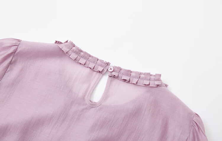 Dme [Lyocell Selection] Summer Pleated Round Neck Water Drop Button Blouse, Puff Three-Quarter Sleeve Shirt, Women's Top 12