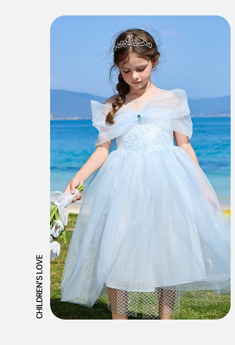 ASK JUNIOR [Detachable Shoulder Strap] Children's Summer Dress, Big Girl Princess Dress, Mesh Vacation Dress 7