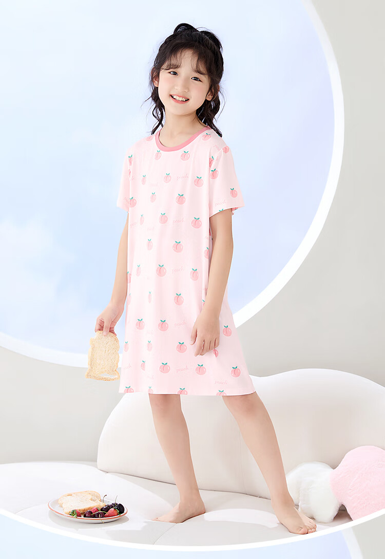 Hodohome Kids Summer Pajamas Girls 50S Modal Nightdress Loose Cool Wearable Dress 312 Beige 160cm 2