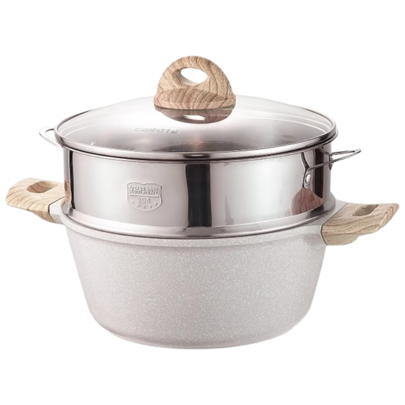 CaROTE Maifan Stone Non-Stick Titanium Soup Pot Stew Pot Household Milk Pot Induction Gas Stove Frying Steaming Cooking Porridge Pot 24cm Set