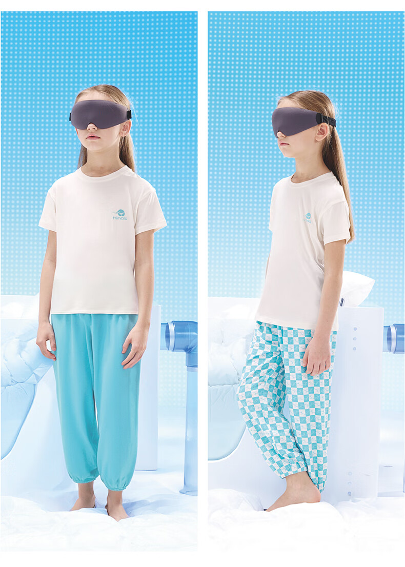 Hinos Children's Quick-Dry Short Sleeve T-Shirt And Pants Set for Boys And Girls, Indoor Home Wear, Pink Blue (Pants), Size 100 5