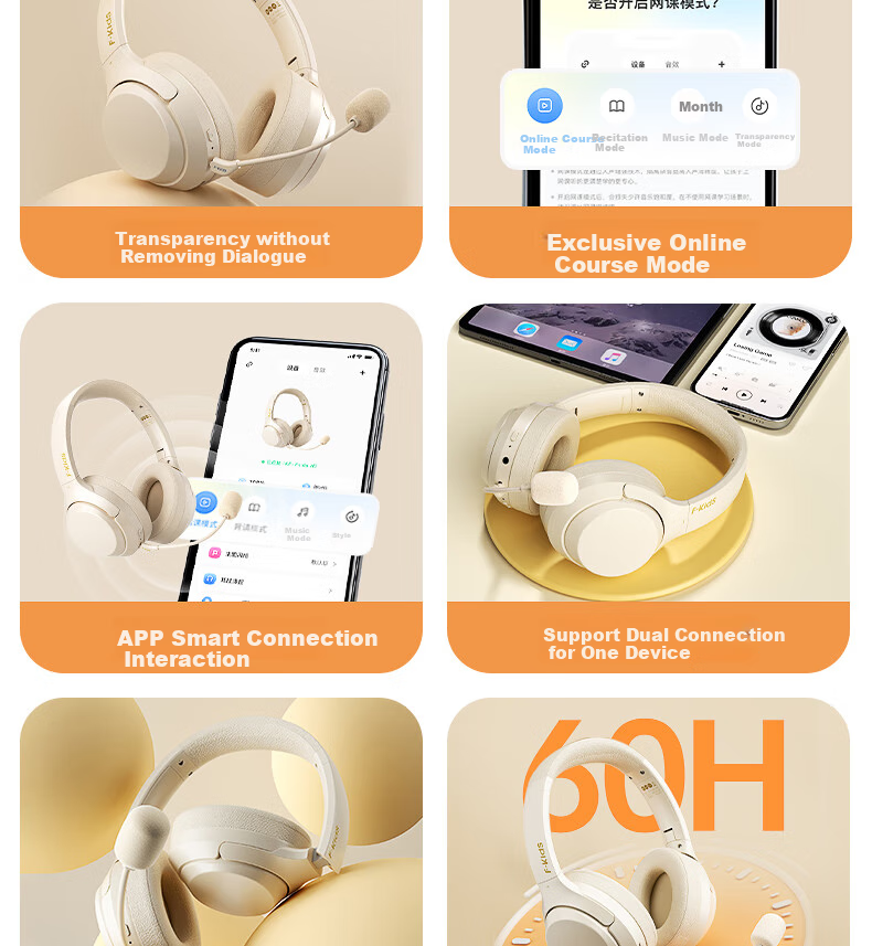 IKF Fkids H2 Over-Ear Bluetooth Wireless Headphones, Professional Recitation And Memorization Headphones, Immersive Student Online Class English Exam Learning And Memorization Specialized 7