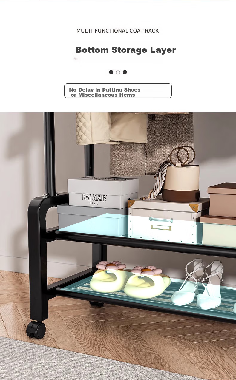 Quanpinwu Clothes Drying Rack, Floor-Standing, for Hanging Clothes on Balcony, Indoor, Bedroom, Dormitory, Home Use, Drying Pole, Simple Shoe And Hat Storage Rack 5