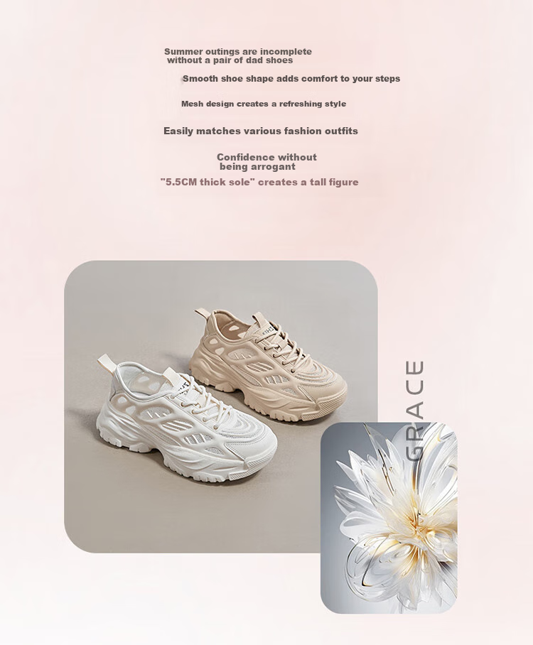 ZHR Dad Shoes for Women, Summer Lightweight Sports Casual Shoes, Breathable Mesh Women's Shoes, QK05E, Beige, Size 37 2