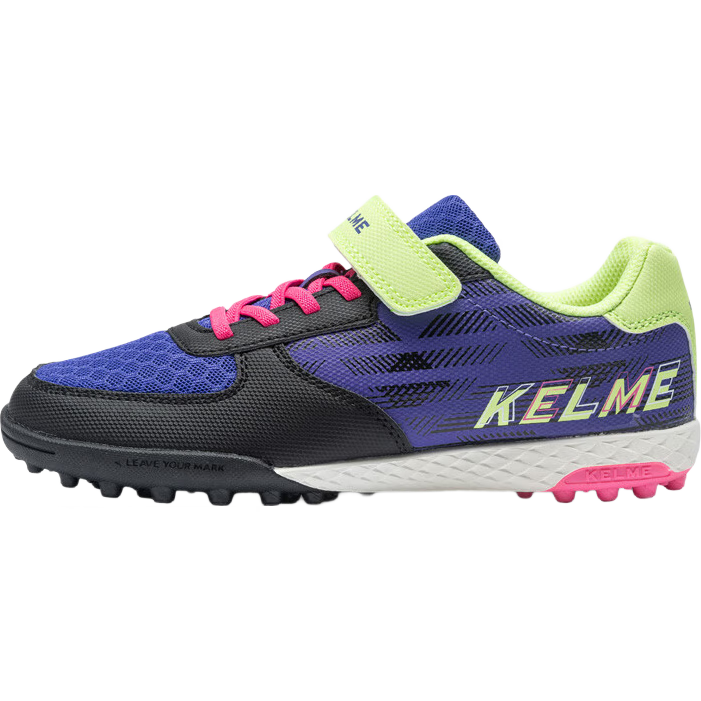KELME Children's Soccer Shoes, TF Turf Studs, Velcro Strapless Design, Non-Slip, Wear-Resistant, Purple And Black, Size 35