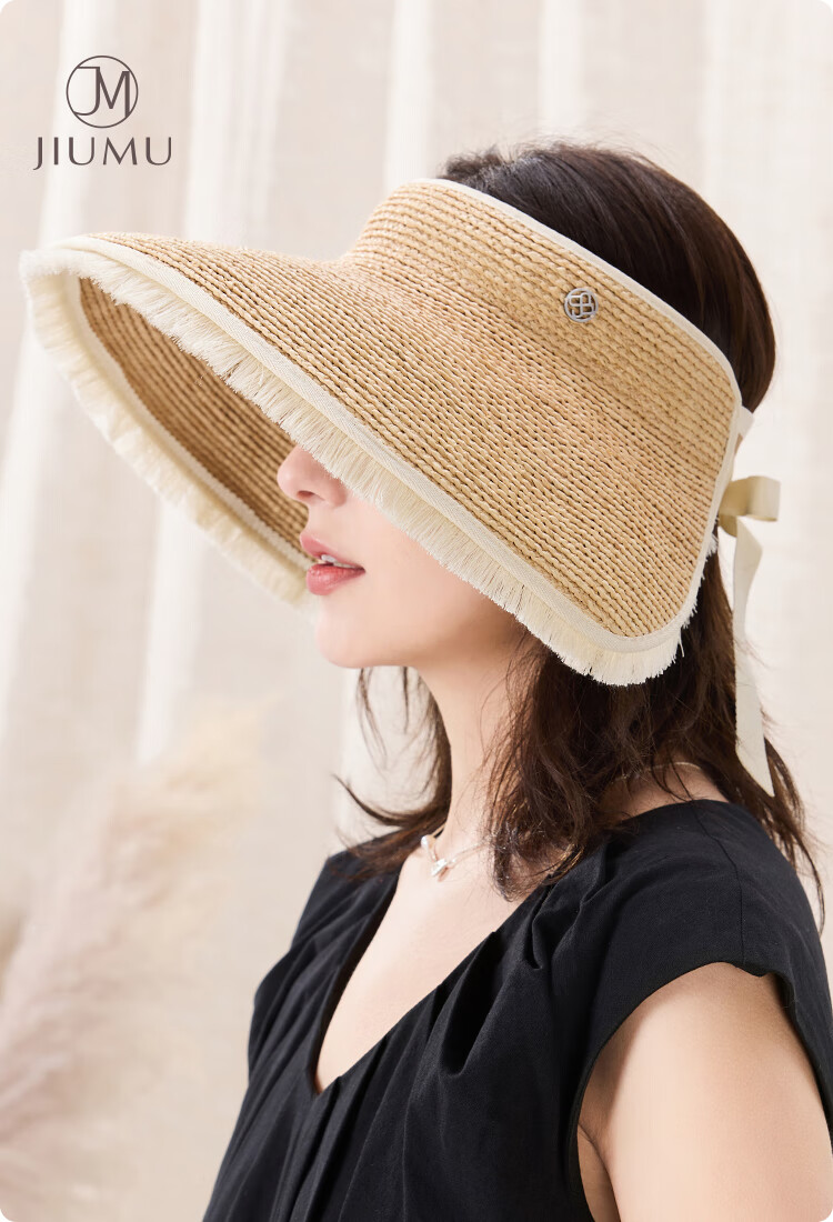 JIUMU Women's Straw Sun Hat Open-Top Summer Outdoor Face-Shielding Beach Vacation Hat 1