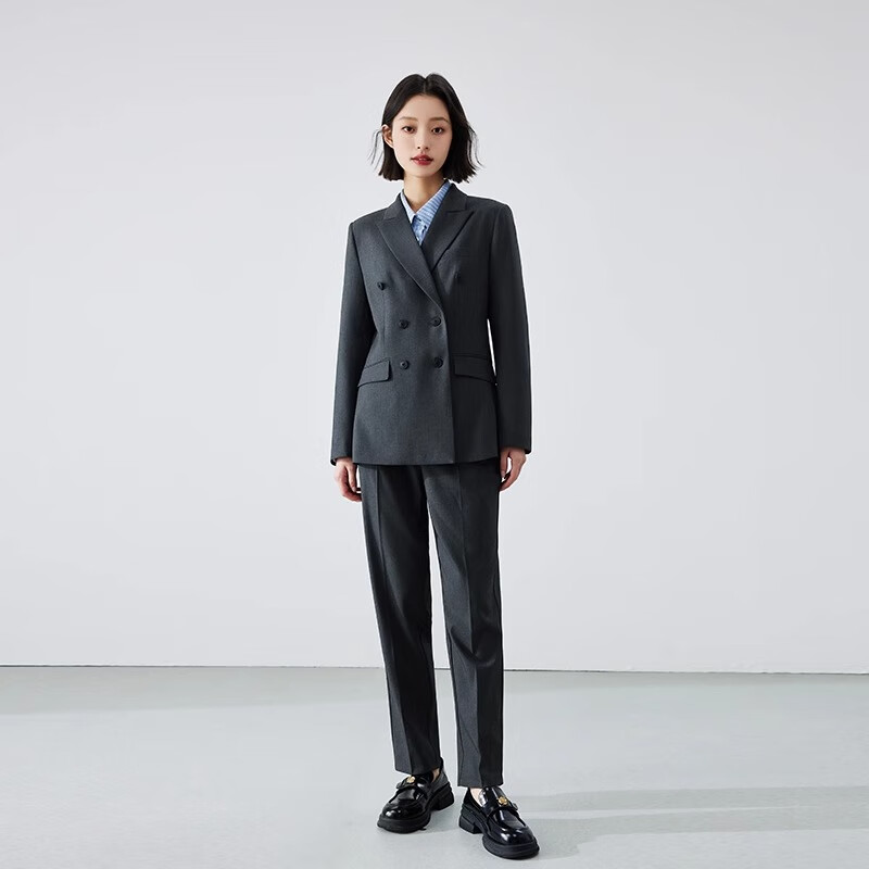 Bodexiaojie Advanced Gray Suit Jacket for Women, Professional Attire for Petite Figures, Interview Wear, Career And Exam Suit Set
