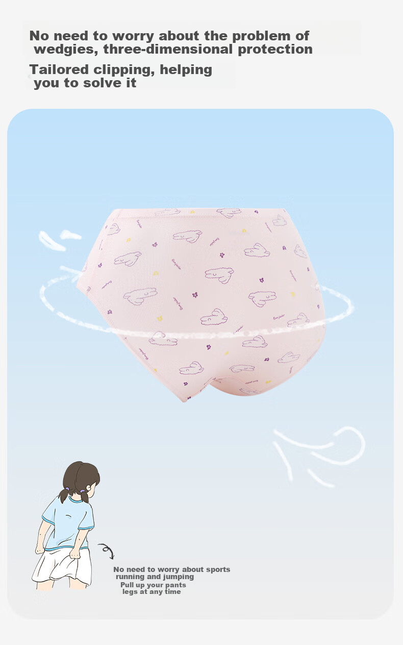 Jiusuiban Girls' Underwear, 50s Modal Antibacterial Thin Triangle Panties for Older Children, Baby A-Class Cartoon Cute Rabbit Shorts 8