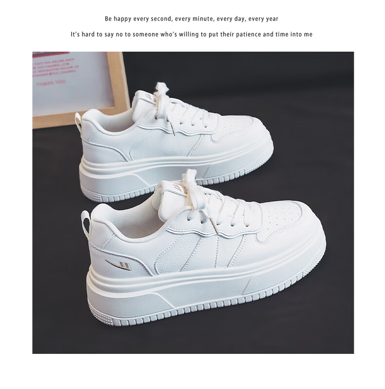 Warrior Women's Shoes, White Sneakers, Skateboard Shoes, New Spring 2026 Leather Dad Shoes, Thick-Soled Heightening Versatile Casual Sports Shoes 12