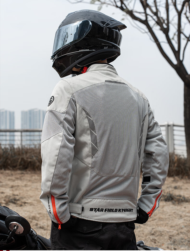 STAR FIELD KNIGHT Motorcycle Riding Jacket for Men, Summer Mesh Breathable Outdoor Motorbike Anti-Fall Top, Gray, Size L 13