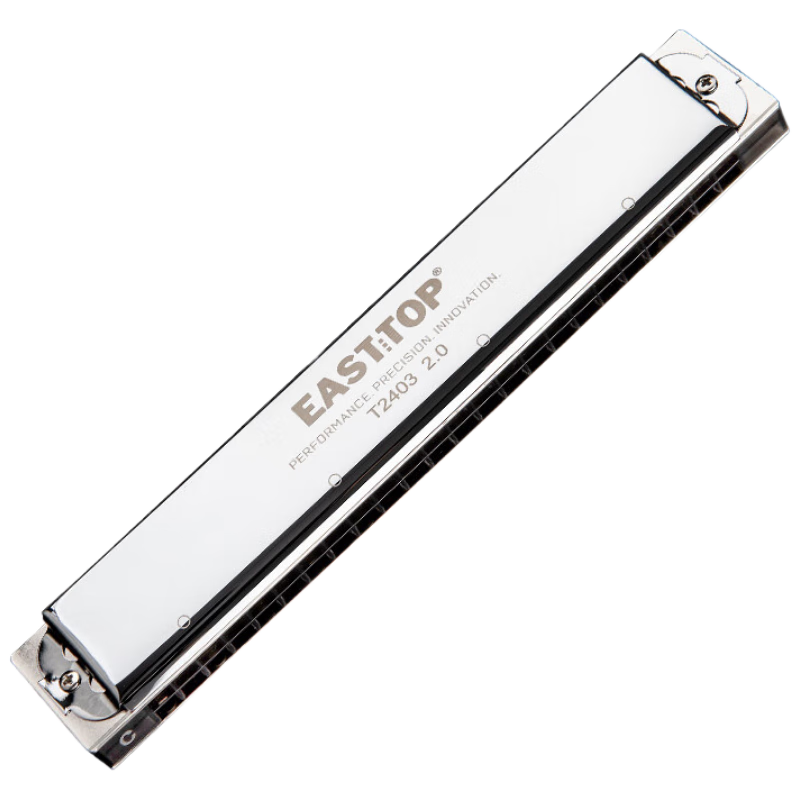 EAST TOP 24-Hole Polyphonic Harmonica T2403, 2.0 Silver Cover Plate, Advanced Adult Performance, Suitable for Children And Students, Beginner-Friendly