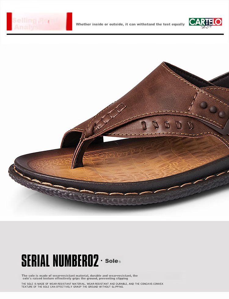 CARTELO Men's Sandals, 2026 Summer Breathable Flip-Flops, Dual-Use Soft-Soled Beach Shoes for Me 6