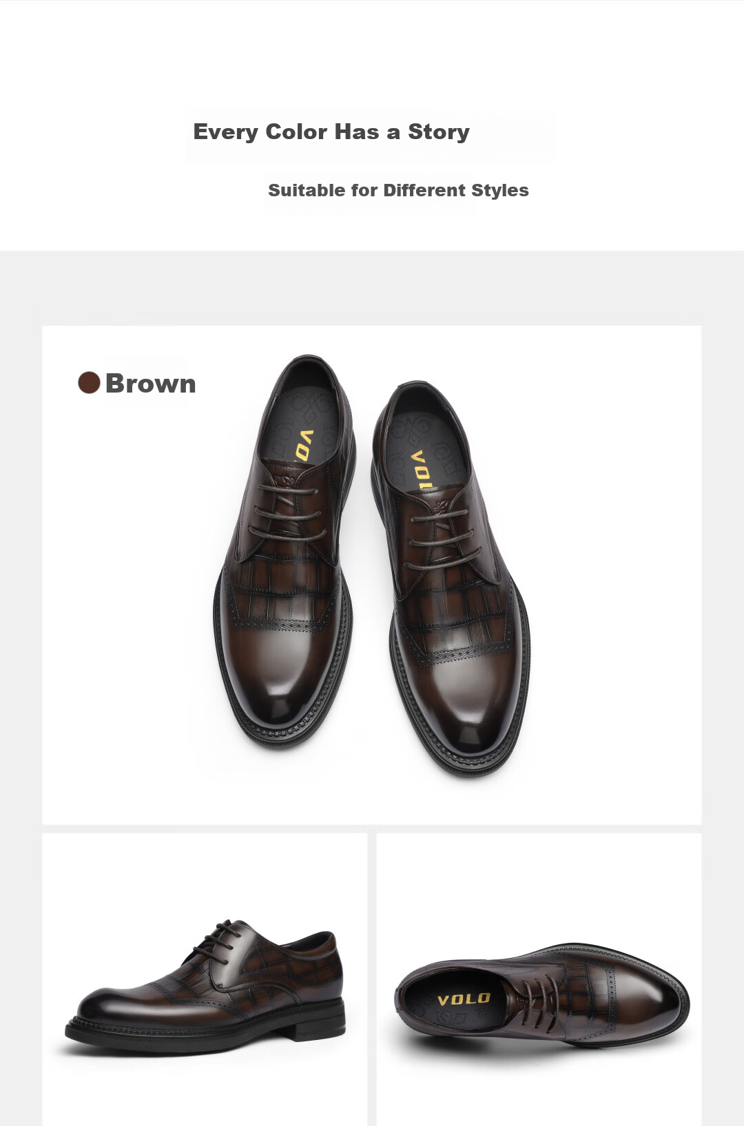 VOLO Rhinoceros Business Formal Leather Shoes, British Style Derby Shoes, Men's Casual Shoes, Black, Size 42 10
