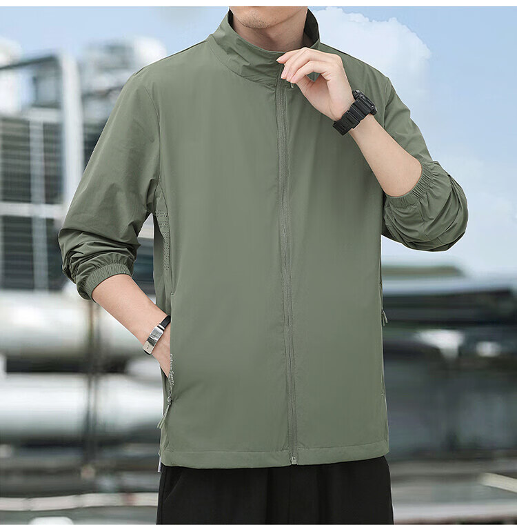 ROMON Men's Summer Outdoor Casual Sun Protection Jacket Stand Collar UV Protection Skin Jacket Blue 3XL 19