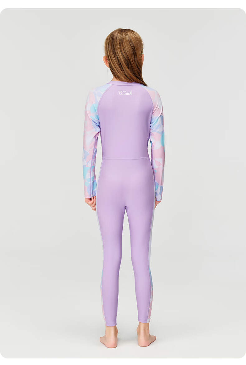 B.Duck Children's One-Piece Swimsuit for Girls, Long-Sleeve Sun Protection Swimwear for Older Kids, Mermaid Purple, Size 120 5