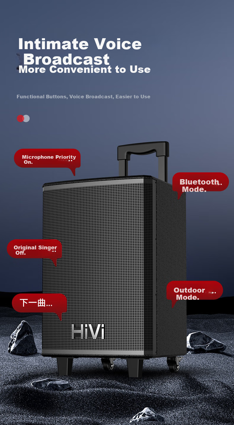 HiVi 12-Inch Stage-Level Outdoor Portable Smart Speaker, KTV Sound System, Square Dance Speaker, Bluetooth Trolley Speaker, Camping Dual Microphone MA12, Electric Guitar Musical Instrument Speaker 6