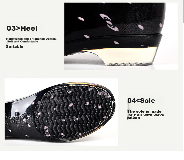 Huili Women's Fashionable Mid-Calf Waterproof Rain Boots, Rubber Shoes, Overshoes, Size 52 Black, Size 37 12