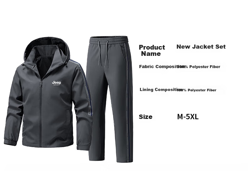 JEEP SPIRIT Men's Spring And Autumn Set, Cardigan Jacket with Sports Pants, Outdoor Two-Piece Suit, Black, 2XL 3