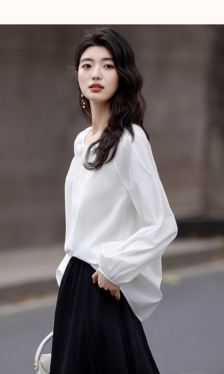 Dme [Moonlight Old Dream] Autumn French Pure Cotton Handmade 3D Floral V-Neck Pleated Blouse Women's Top 14