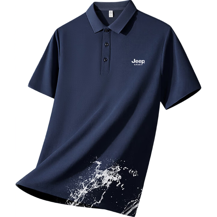 JEEP SPIRIT Men's Short Sleeve T-Shirt Summer Sports Business Casual Polo Shirt Navy Blue L