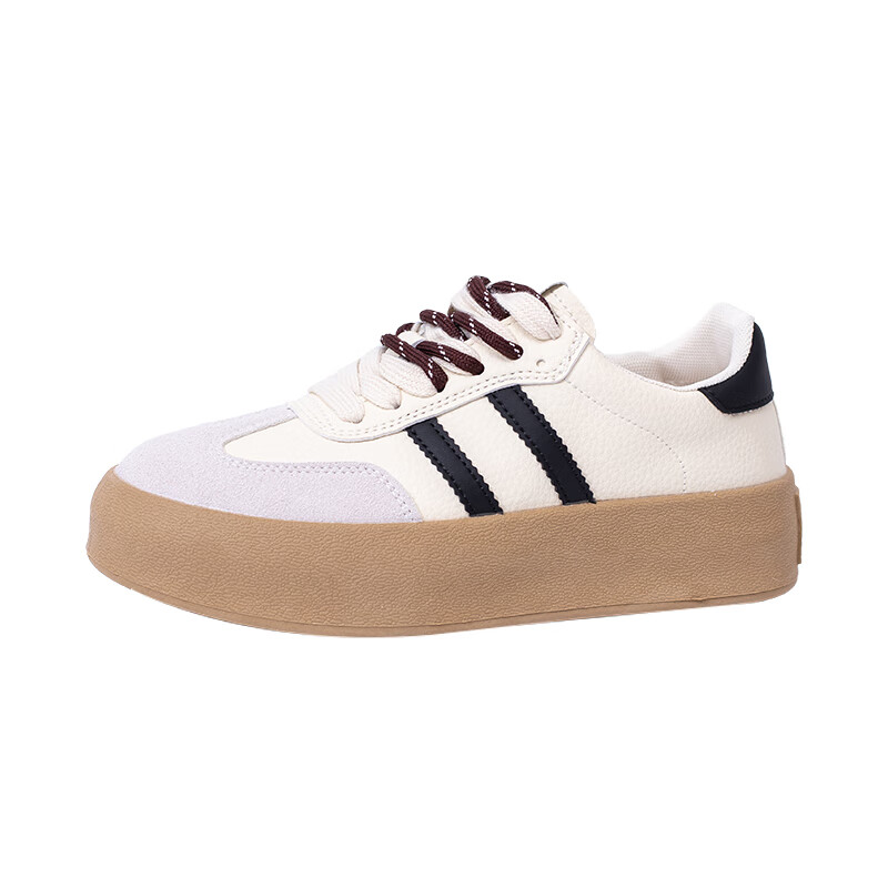 La Chapelle Women's Shoes, Thick-Soled Casual Sneakers for Women, Versatile Lightweight Sports Skateboard Shoes, Beige, Size 40