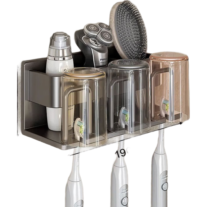 MICOE Toothbrush Holder, No Drilling Required, Bathroom Toothbrush Rack, Wall-Mounted Mouthwash Cup Holder with Cups for Couples