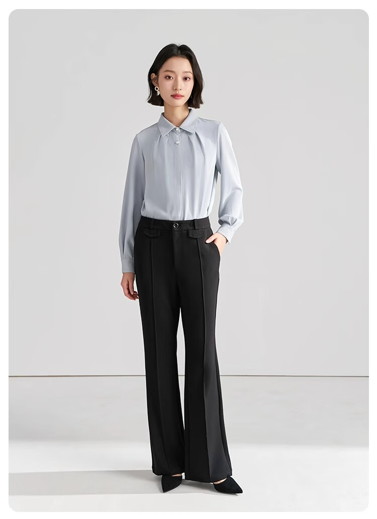 Bodexiaojie White Blouse for Women, Professional Commute Straight Shoulder Top, Petite Elegant Outfit, Formal Shirt 28