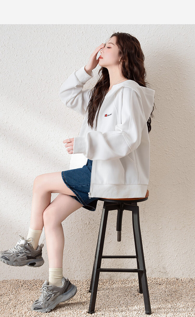 TonLion 2025 Spring Women's Hooded Short Letter Print Sweatshirt Jacket Off-White L 17